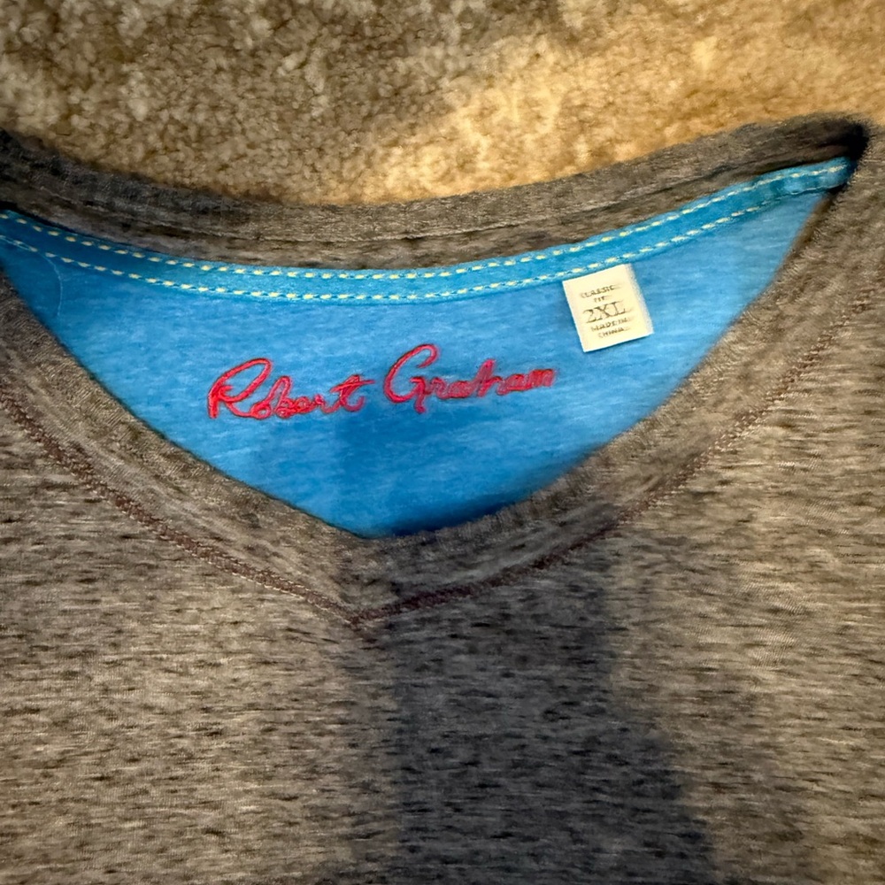 Robert Graham Gray and Blue V-Neck Tee